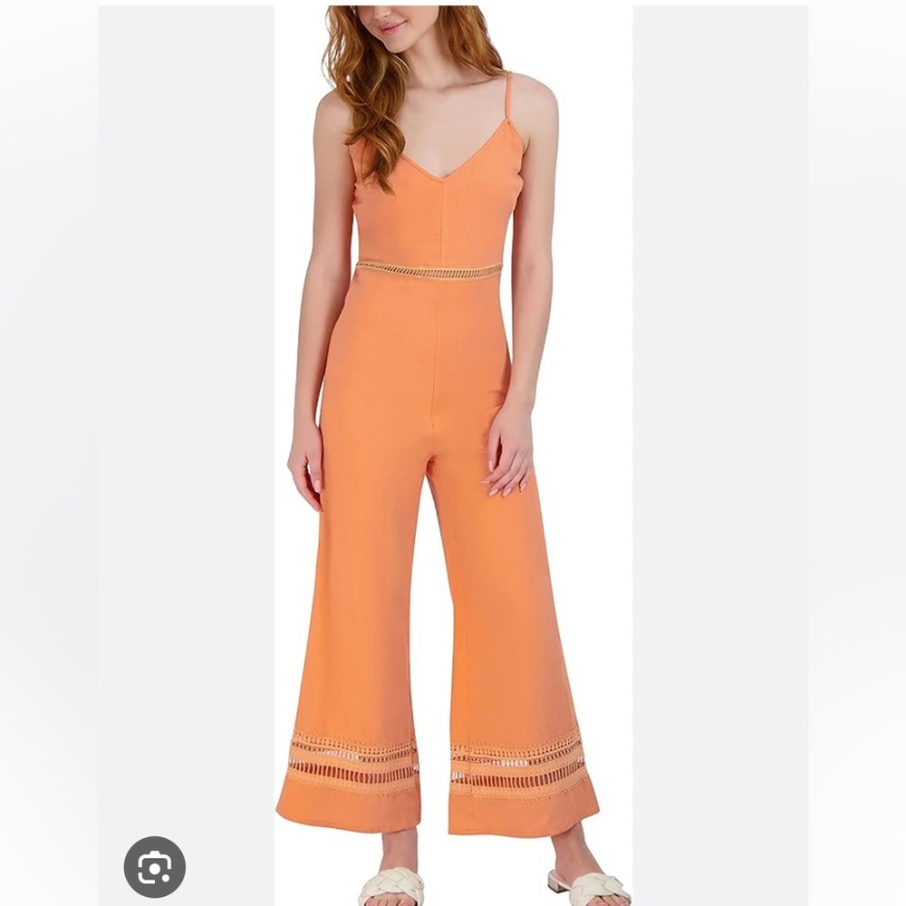 🔴Peach orange eyelet jumpsuit wide leg spaghetti strap